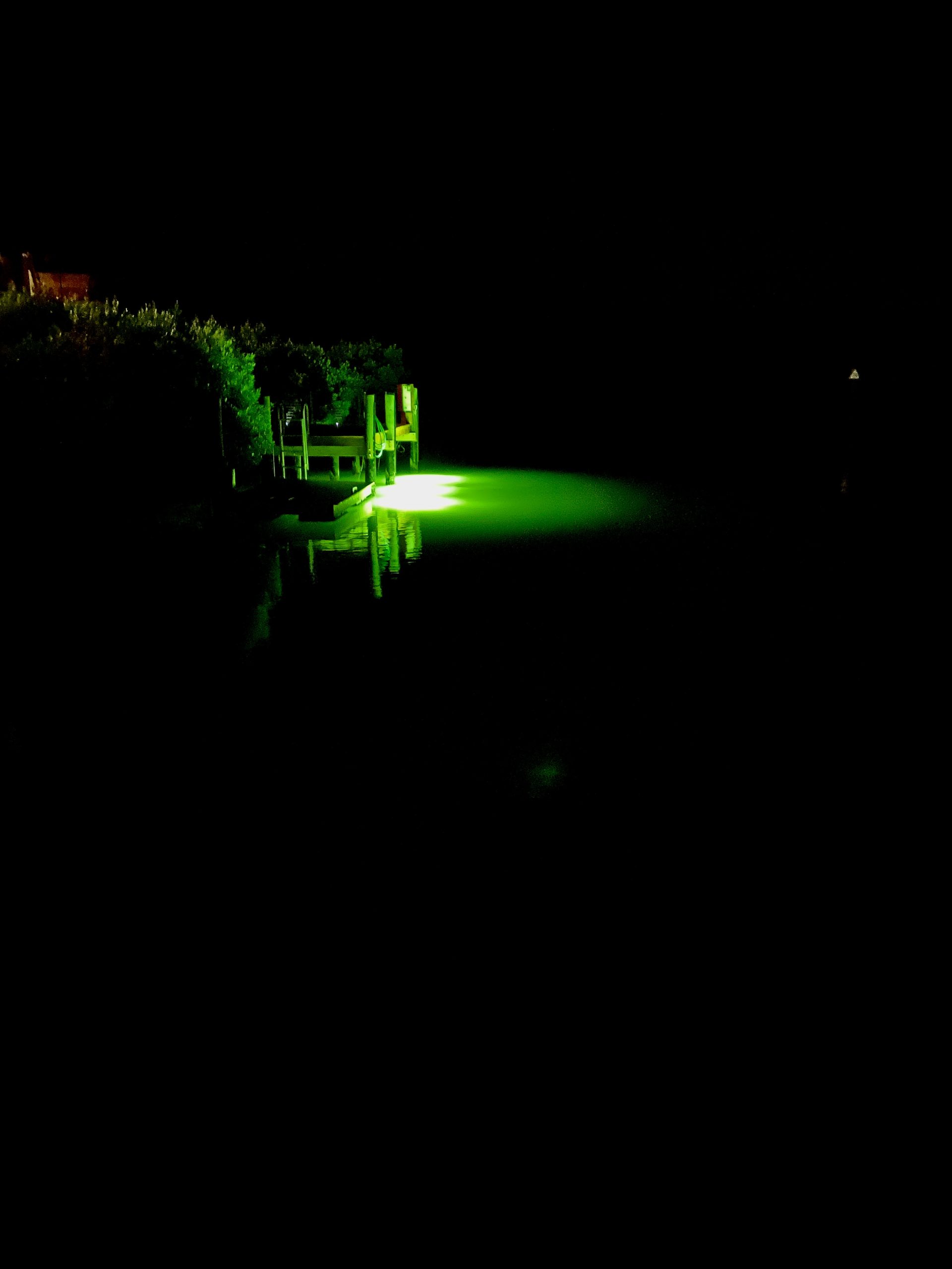 A picture of a dock light glowing in the darkness